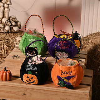 Halloween Candy Bag, Decorative Hand-Held Pumpkin Bag, Kindergarten Children's Candy Scene Decoration Gift Bag, Cloth Bag
