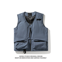 Japanese retro cotton vest mens autumn and winter zipper can padded vest shoulder thickened tooling sleeveless jacket men