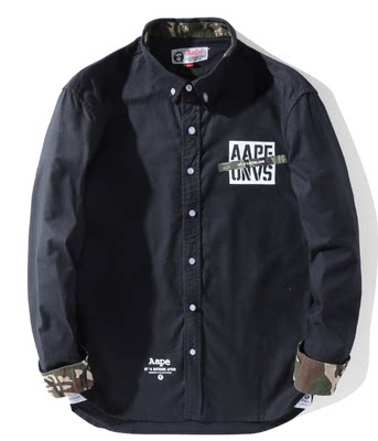 Spring new trendy brand simple shirt letter printing bottoming shirt top casual long-sleeved men's shirt