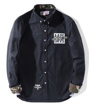 Spring new trendy brand simple shirt letter printing bottoming shirt top casual long-sleeved mens shirt