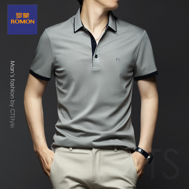 Men turn over short sleeve T - shirt summer high - end silk cotton 2022 new POLO shirt men business relaxed menswear tide