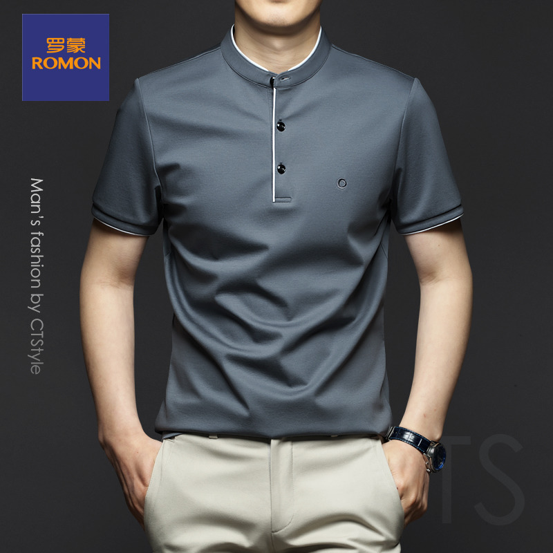 Lomon ice wire pure cotton polo shirt men summer business silk cotton high-end trend men to lead T-shirt short sleeve tide