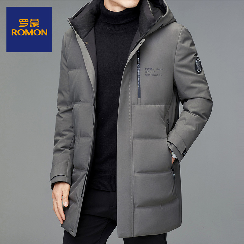 Romon down jacket men's winter mid-length version 2022 new white duck down thickened loose middle-aged men's winter jacket