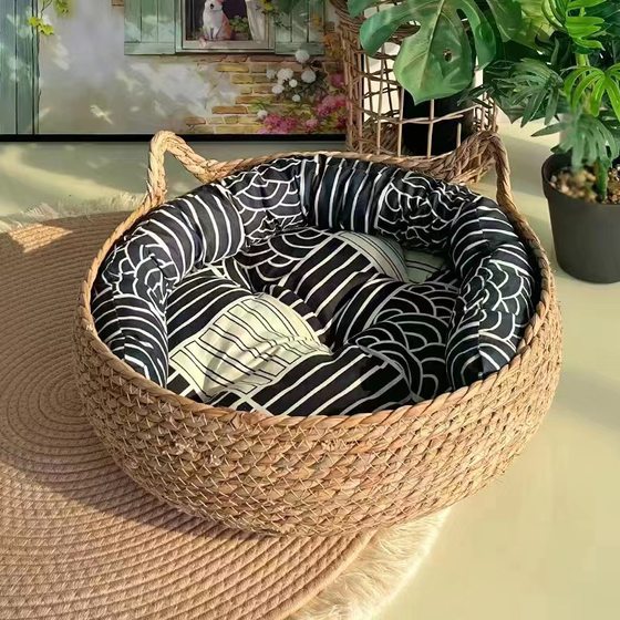 Rattan cat nest for all seasons, semi-enclosed pet sofa doghouse, internet celebrity cat sleeping nest, summer kitten sleeping