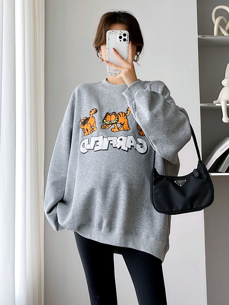 Pregnant women's autumn clothes suit plus suede thickened blouses autumn winter new fashion printed loose sweatshirt with clothes to the bottom-Taobao