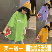 Pregnant women with cotton T - shirt summer dress Han style new 2022 dress loose middle - sleeved T - shirt