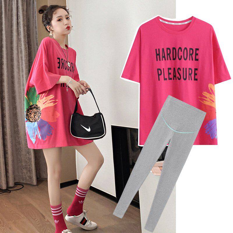 Pregnant women's jacket pure cotton summer bottoming shirt short-sleeved spring and summer net red suit big t-shirt female loose 2022 new