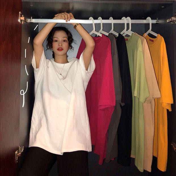 Short sleeve white t-shirt women summer 2021 new bf Han in loose Korean edition to play a pure tops tide