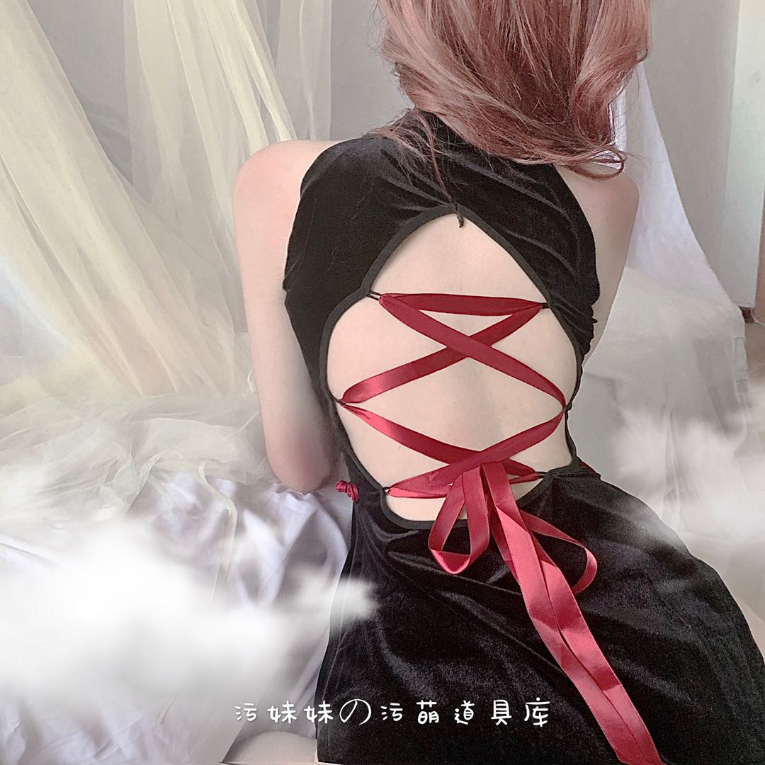 Put on is the big long leg ~ Sexy velvet dark qipao open fork love anecdote lingerie suit boyfriend birthday present