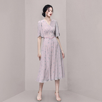 HiSunday summer new floral chiffon v-neck slimming waist fairy high sense gentle wind French long qun
