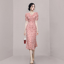 HiSunday2022 new French chiffon floral jumpsuit qun female summer sexy one-step package hip fishtail slim fit