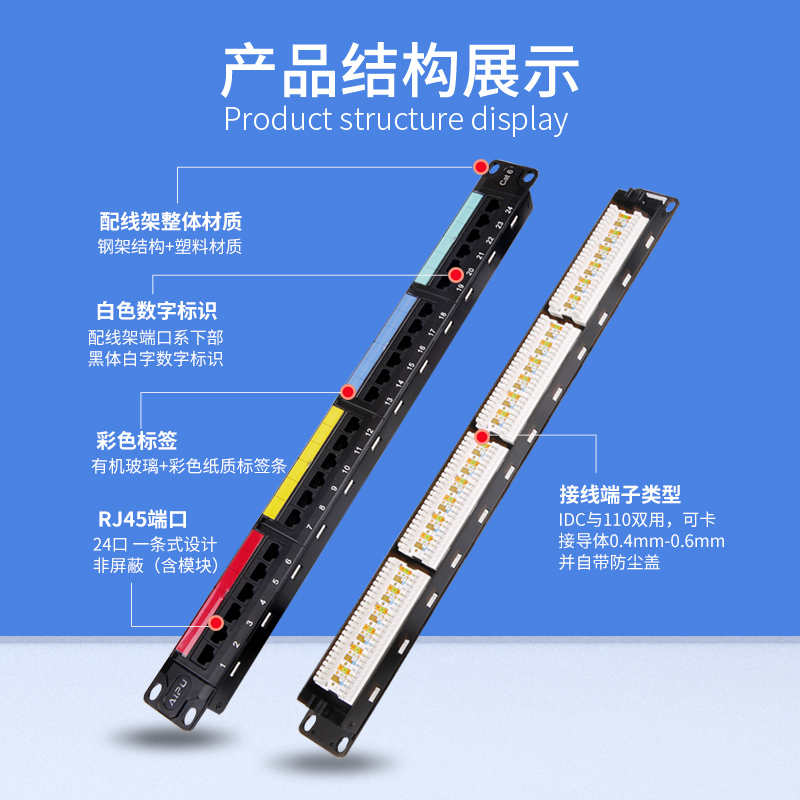 Authentic Aipu Huadun Cat6 Category 6 24-Port Unshielded Rj45 Patch Panel Ap-6-04-24X