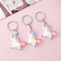 Cartoon three-dimensional rainbow unicorn couple key chain Cute colorful unicorn doll car keychain pendant