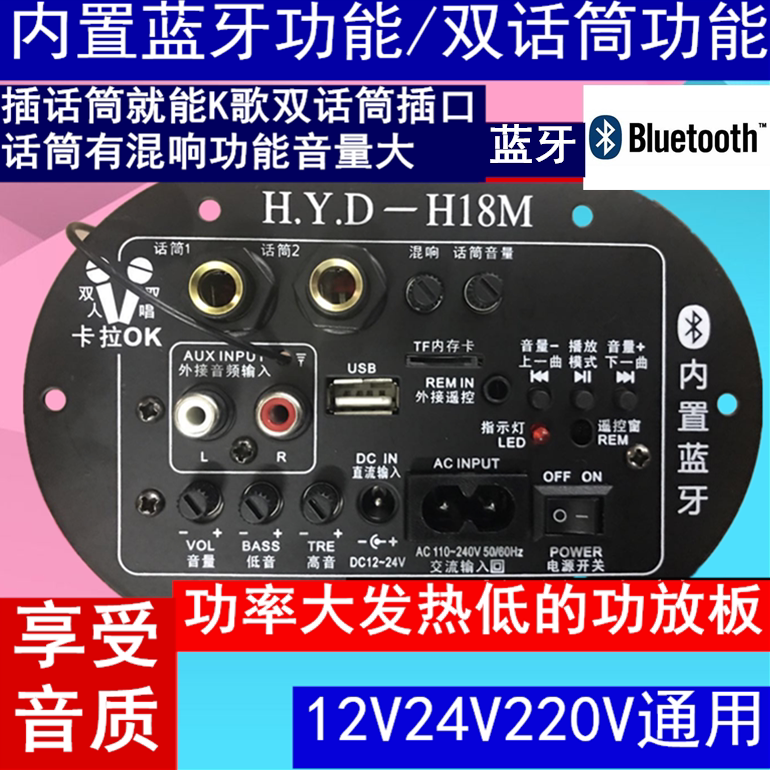 Dual microphone high-power Bluetooth amplifier board 12V24V220V subwoofer amplifier board speaker motherboard car home