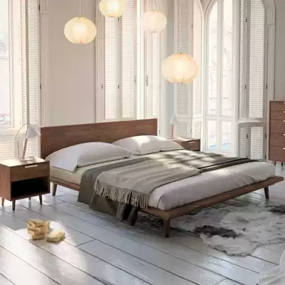 North American black walnut full solid wood double bed 1 81 5 meters Nordic bed Italian light luxury wedding bed Master bedroom luxury type