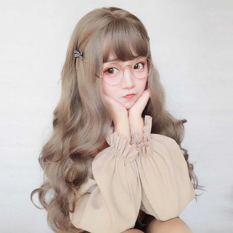 Wig female long curly hair big wave net red cute Luo Wuhen round face student Korean version fluffy face repair natural headgear