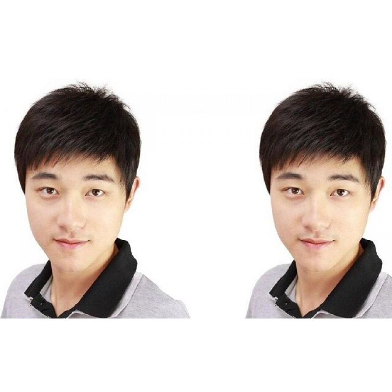 Men's short hair, handsome, breathable, inch head, middle-aged and old, real fashion, hair inch, flat head, real hair, wig, fluffy and realistic