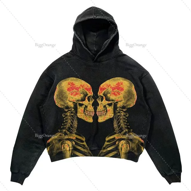 Худи с панк-принтом ХАРАБУКУ FASHION OVERSIZE HOODIE HIP-HOP