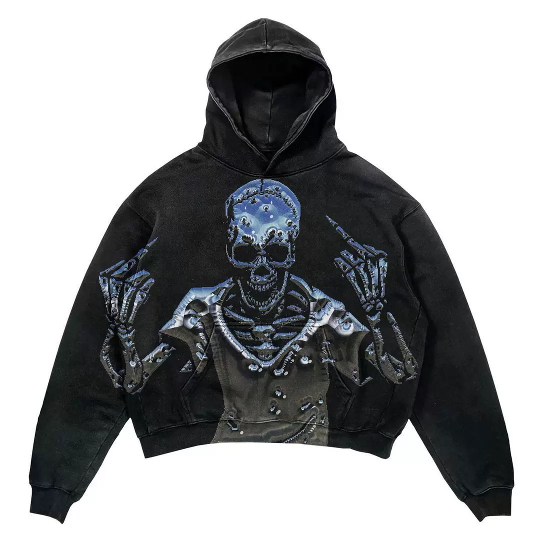 Худи с панк-принтом ХАРАБУКУ FASHION OVERSIZE HOODIE HIP-HOP