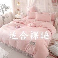 Простыня, комплект, хлопковый пододеяльник с бантиком, в корейском стиле, 4 предмета