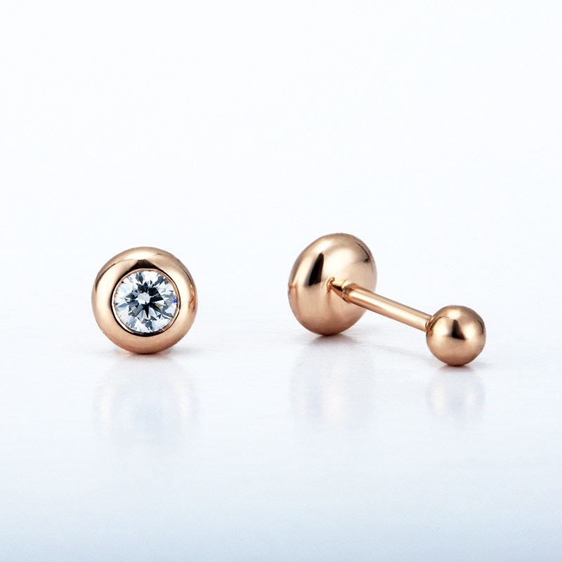 18K gold bubble diamond stud female real diamond rose gold screw bag set white gold small earrings men's earrings