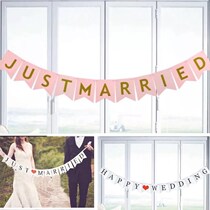 Wedding decoration wedding room arranged Hapyywedding flag birthday happy letter pull flower date customization