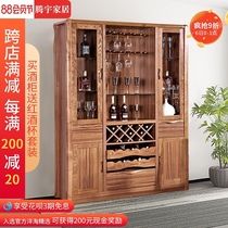 Modern Chinese solid wood wine cabinet Dining side cabinet Glass living room dining room display cabinet Household multi-functional retro locker