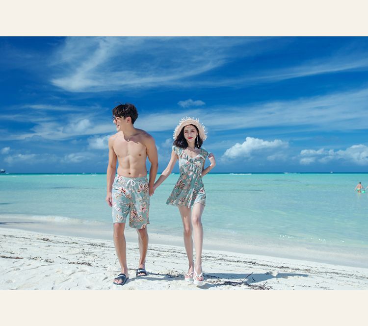 Bộ đồ bơi đôi nam phù hợp với nữ 2019 bãi biển đảo mới Hàn Quốc che bụng thon gọn nam nữ quần áo bơi - Vài đồ bơi