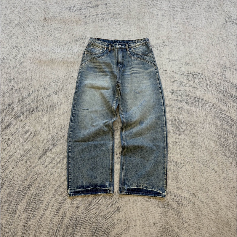 Fyredwrld Washed Distressed Ripped Wide-Leg Jeans `Light Blue`
