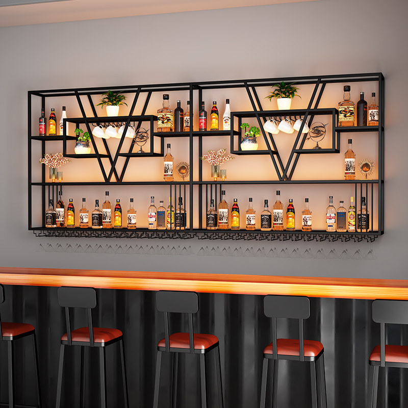 Red wine rack cabinet mounted display cafeteria bar bar creative iron wall hanging on wall