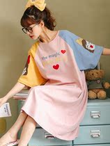 Net Red Pure Cotton Sleeping Dress Woman Summer Thin student Short sleeves 2021 New loose Pregnant Pregnant Woman Pyjamas home to the summer