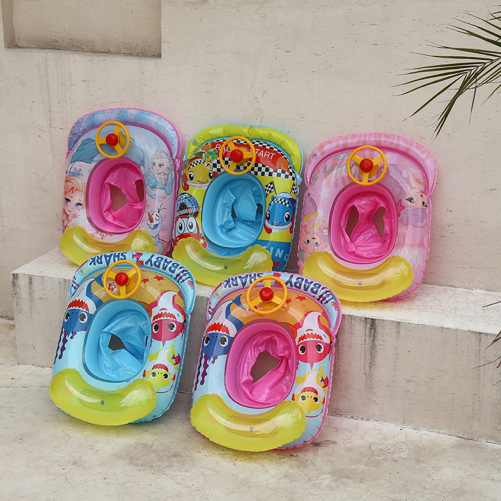 Thickening With Steering Wheel Child Racing Cartoon Sponge Bottom Infant Sitting Circle Kid Swim Ring Lifebuoy