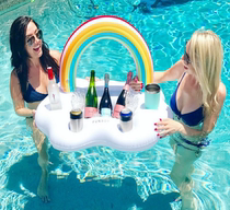 is Net red photo inflatable flamingo floating cup holder drink cola beer fruit salad rainbow cloud ice plate