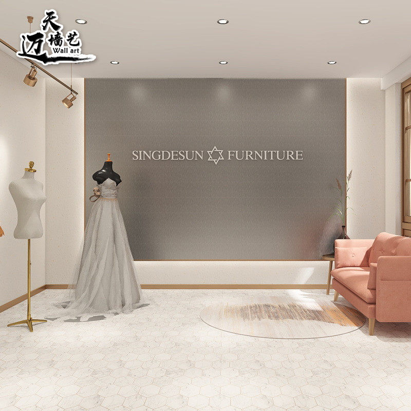 3D Industrial Wind Imitation Stainless Steel Company Front Guard Wall Panel Shop Sign Bamboo Wood Fiber Integrated Wall Panel Silver Grey