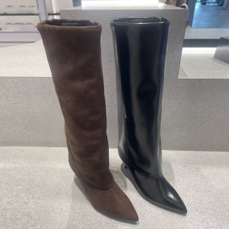 Chtsb&Ksrt2025 Winter New Women's Boots 90280072 Side Zipper Stiletto Heel Trouser Boots Long Boots Women's Shoes