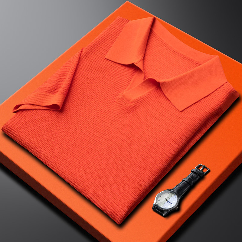 High-End Orange Short-Sleeved Polo Shirt for Men, Summer 2025 New Business Casual Slim-Fit Collared Knit T-Shirt Trendy