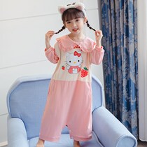 Childrens conjoined pajamas girls spring and autumn cotton baby Autumn anti-kick Princess Autumn Autumn early autumn anti-kick