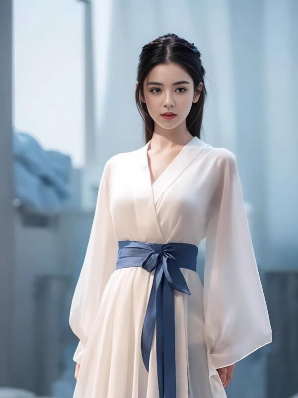 New 2024 Summer Trendy Dress, New Hanfu Style for Women, Wei and Jin Dynasty Style, Straight Hem, Mid-Length Dress