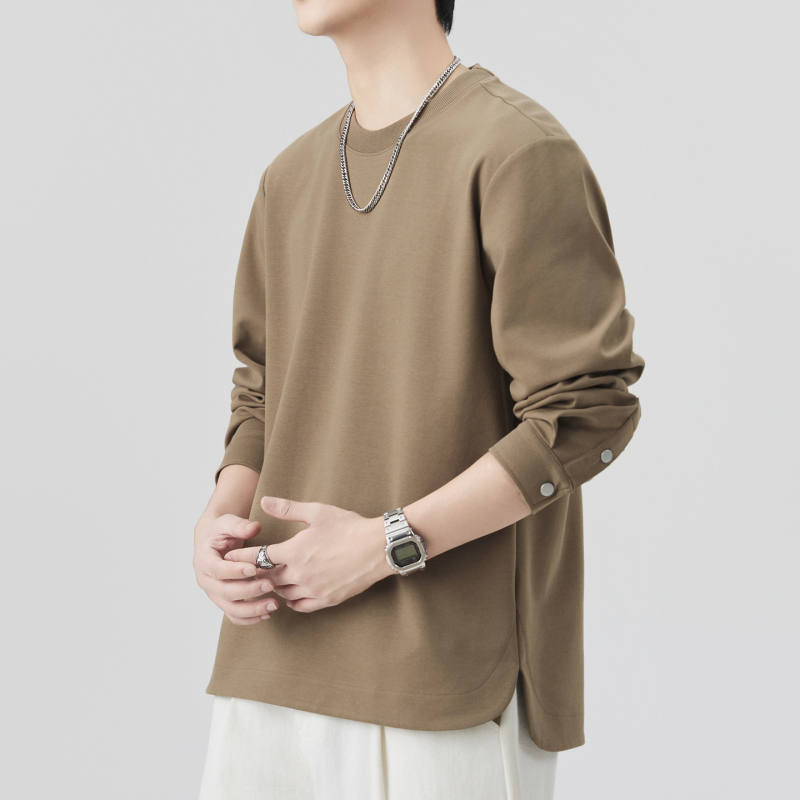 Heavyweight Long-Sleeve T-Shirt for Men, Autumn and Winter, Fleece-Lined, Thickened, Hoodless Sweatshirt with Curved Hem, Inner Layer Base Shirt Top Heavyweight Long-Sleeve T-Shirt for Men, Autumn and Winter, Fleece-Lined, Thickened, Hoodless Sweatshirt with Curved Hem, Inner Layer Base Shirt Top