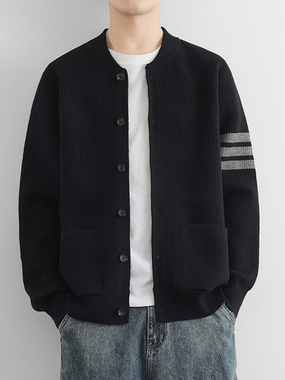 Chaqueta cárdigan de punto informal de alta gama para hombre primavera y otoño 2025 Jersey nuevo chaqueta color a juego ropa de primavera de alta gama