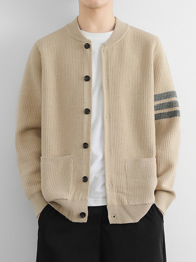 Chaqueta cárdigan de punto informal de alta gama para hombre primavera y otoño 2025 Jersey nuevo chaqueta color a juego ropa de primavera de alta gama