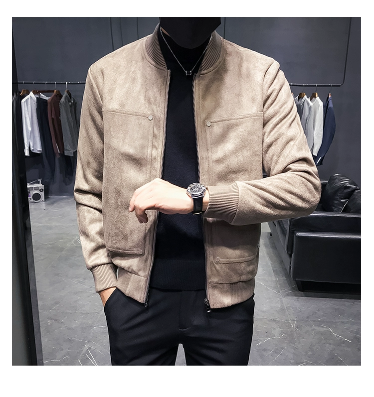 Áo khoác da nam mùa thu đông cho quần áo hoang dã Phiên bản Hàn Quốc của xu hướng áo sơ mi đẹp trai cộng với áo khoác nam cotton dày áo khoác bomber