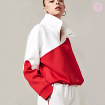 TIFFAFit TIFFA Fit Liu Shiwen with the same red and white color stand-up collar zipper loose casual fashion sweater
