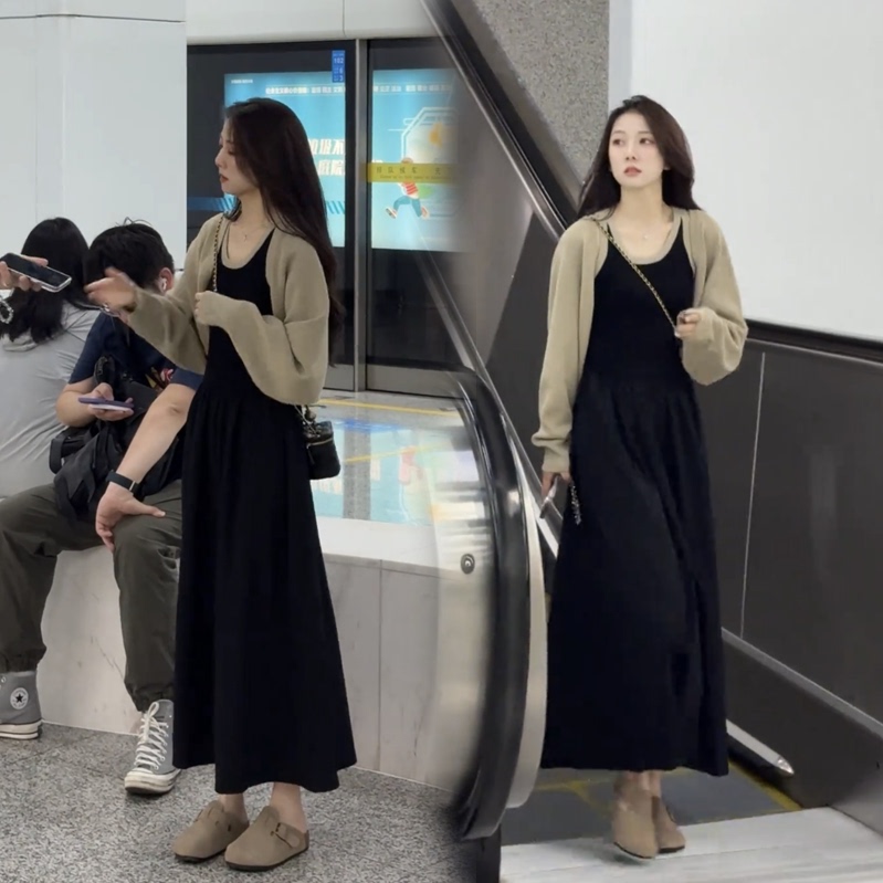 2026 Autumn Women's New Design Versatile Knitted Cardigan Top with Mid-Length Patchwork Dress Two-Piece Set 2026 Autumn Women's New Design Versatile Knitted Cardigan Top with Mid-Length Patchwork Dress Two-Piece Set