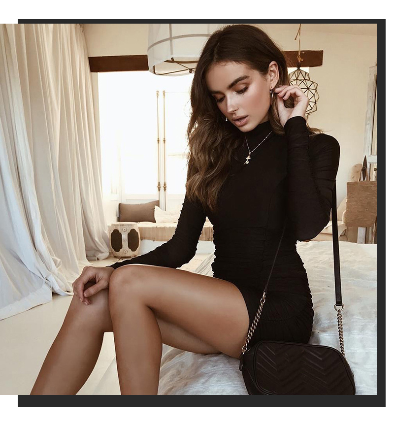 2018 mùa thu mới cổ cao khí chất gợi cảm váy đầm eo cao eo thon dài tay xếp li váy đáy hông các mẫu váy hạ eo đẹp	
