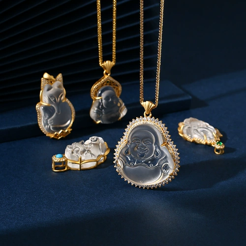 Природная руда из нефрита, Будда, белая подвеска, яшма, инкрустация камня, серебро 925 пробы