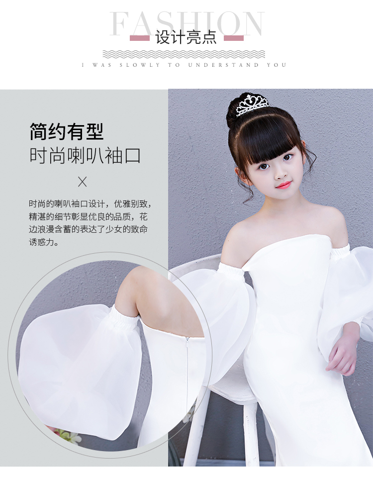 2018 mùa xuân và mùa hè mới cá tính màu trắng đèn lồng tay áo dài trẻ em sàn catwalk buổi tối ăn mặc thời trang chia trang phục đồ bộ bé trai