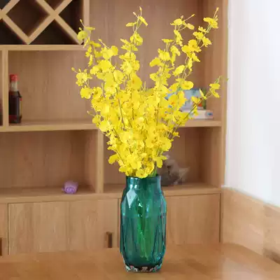 Yellow dancing orchid simulation bouquet fake flower set plastic silk flower living room coffee table ornaments high quality decorative floral art