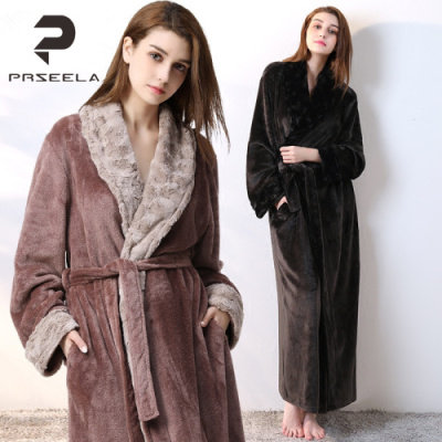 Japanese high-end sleepwear female winter lengthened flange suede thickened with warm adult men's bathrobe coral suede home clothes