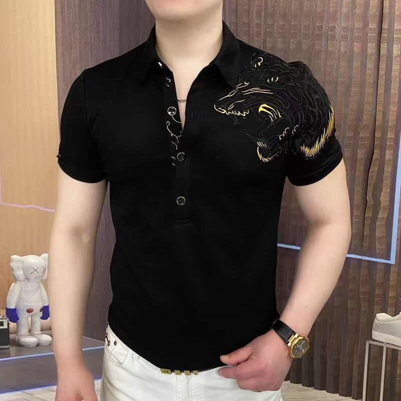 European Men's Summer New Embroidered Polo Shirt Fashion Trendy Slim-Fit Stylish Short-Sleeve T-Shirt for Men European Men's Summer New Embroidered Polo Shirt Fashion Trendy Slim-Fit Stylish Short-Sleeve T-Shirt for Men